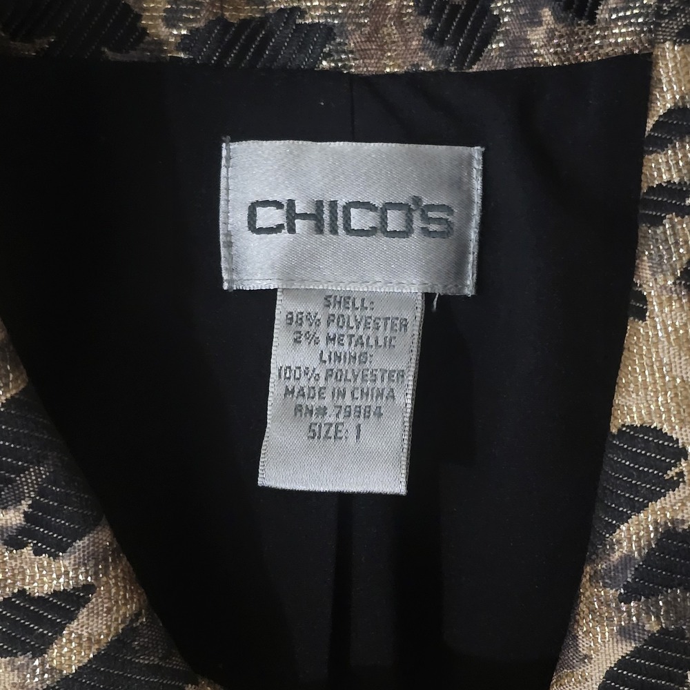 Chicos Animal Print Metallic Jacket Size 1 Leopard Glam Career Statement M - Picture 3 of 6